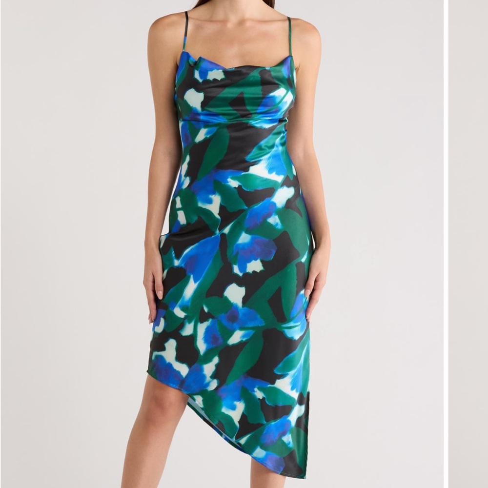 Effortlessly Emerald – Asymmetrical Floral Slip Dress